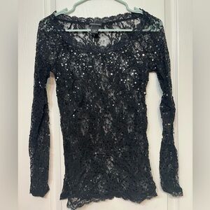 Black Lace & Sequin Long Sleeve Shirt
